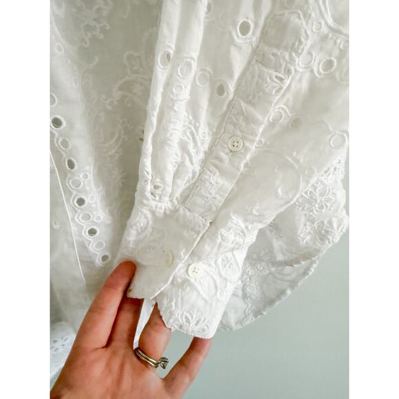 Madewell | NWT Embroidered Oversized Button-Up Shirt in White | Sz S - Picture 9 of 11